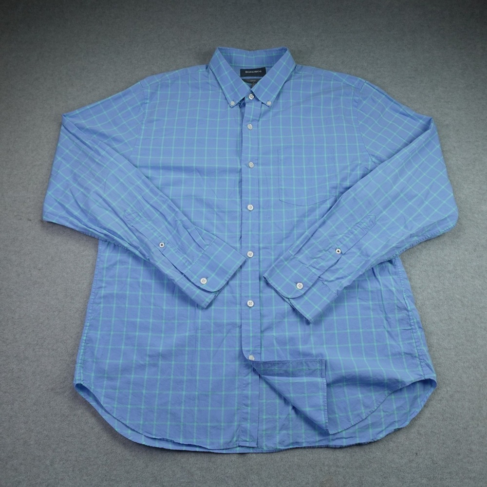 Bonobos Shirt Mens XL Blue Green Slim Fit Long Sleeve Check Button Down